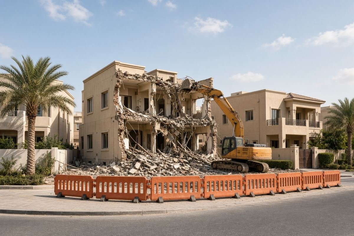 Controlled villa demolition in a Dubai residential community